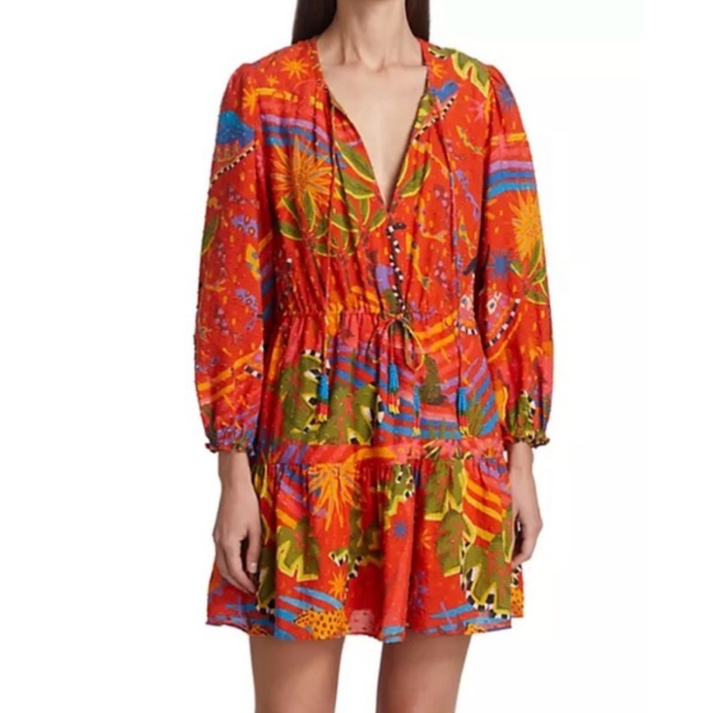 FARM Rio Red Magic Forest Tiered Mini Dress